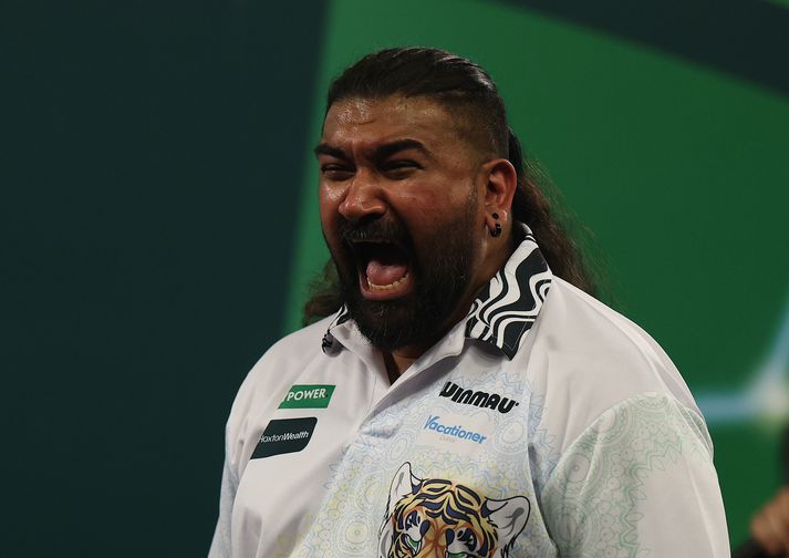 Nitin Kumar vann sögulegan sigur á HM í pílukasti í gær.