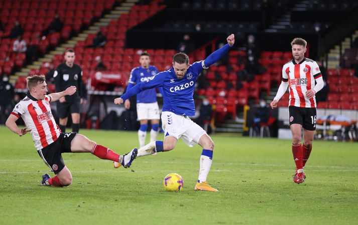 Gylfi Þór tryggði Everton sigur í kvöld.