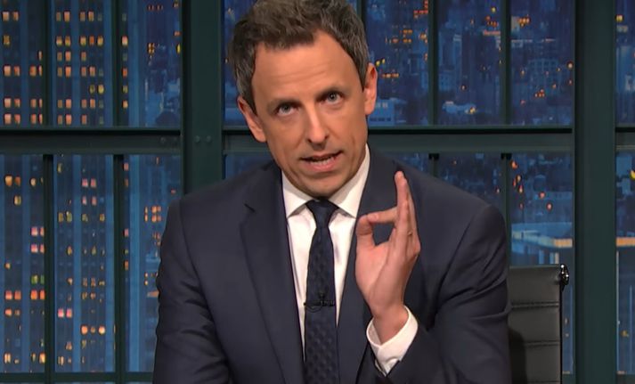 Seth Meyers í þætti gærkvöldsins.