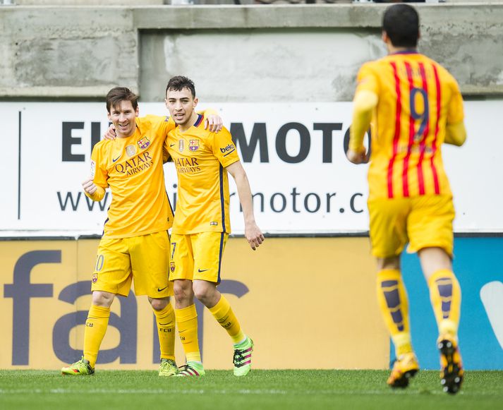 Messi, Munir og Suárez sáu að skora mörk Barcelona í dag.