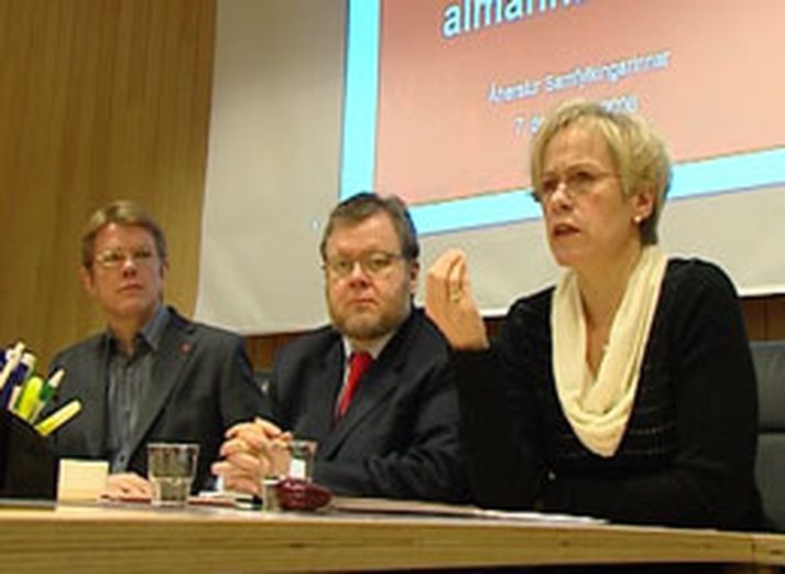 Frá blaðamannafundi þingflokks Samfylkingarinnar í morgun.