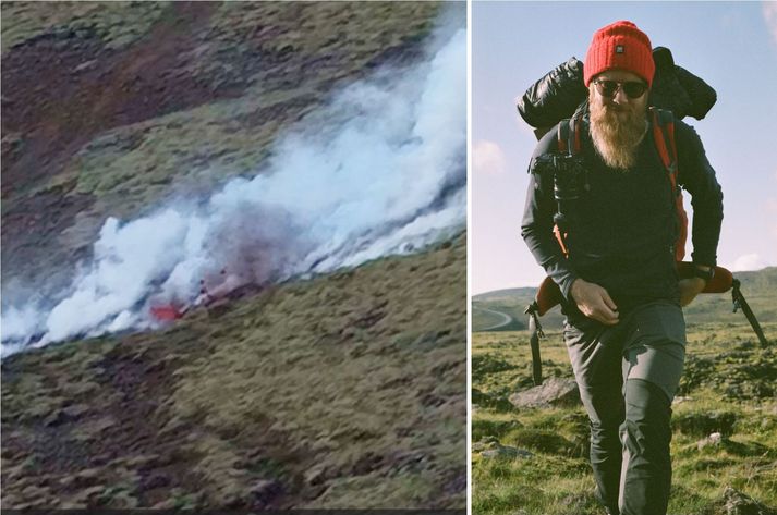 Jakob Vegerfors náði myndbandi af nýrri gossprungu að opnast.