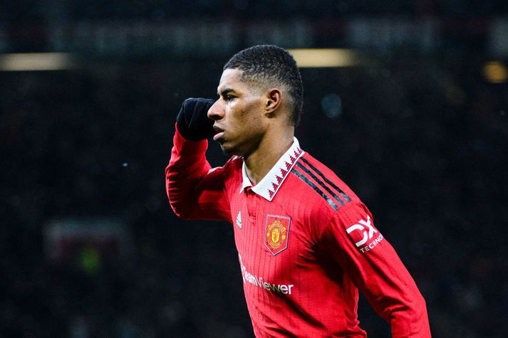 Marcus Rashford hefur ósjaldan bent á höfuð sitt og fagnað mörkum síðustu vikur.