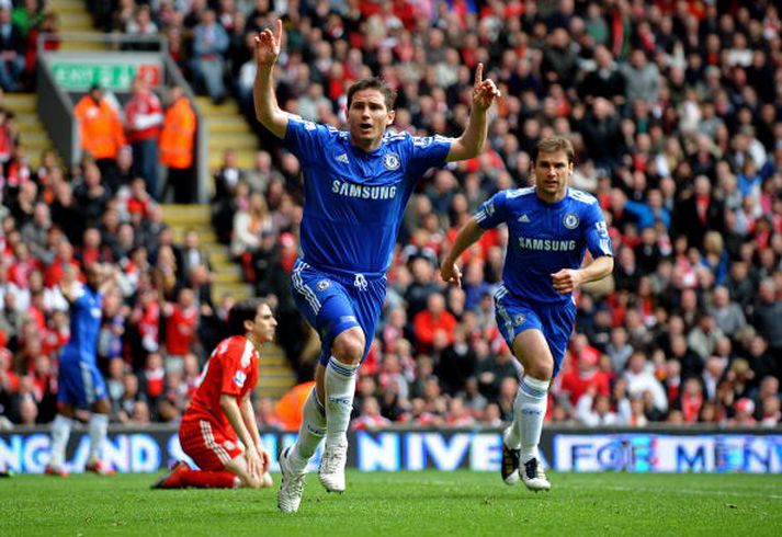 Lampard fagnar marki sínu í dag.