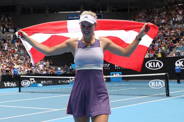 Caroline Wozniacki vann sitt eina risamót í Ástralíu árið 2018.
