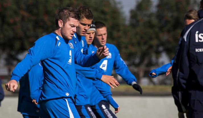 Aron Einar á landsliðsæfingu.