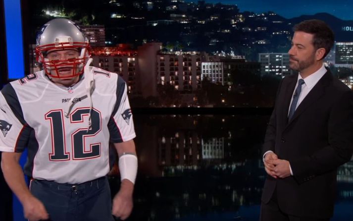 Matt Damon sem Tom Brady í Jimmy Kimmel í gær.