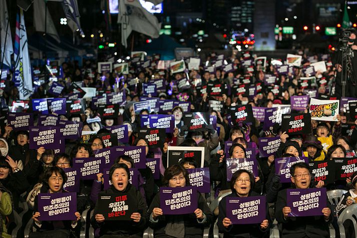 Frá kvenréttindagöngu í Seoul, höfuðborgar Suður-Kóreu