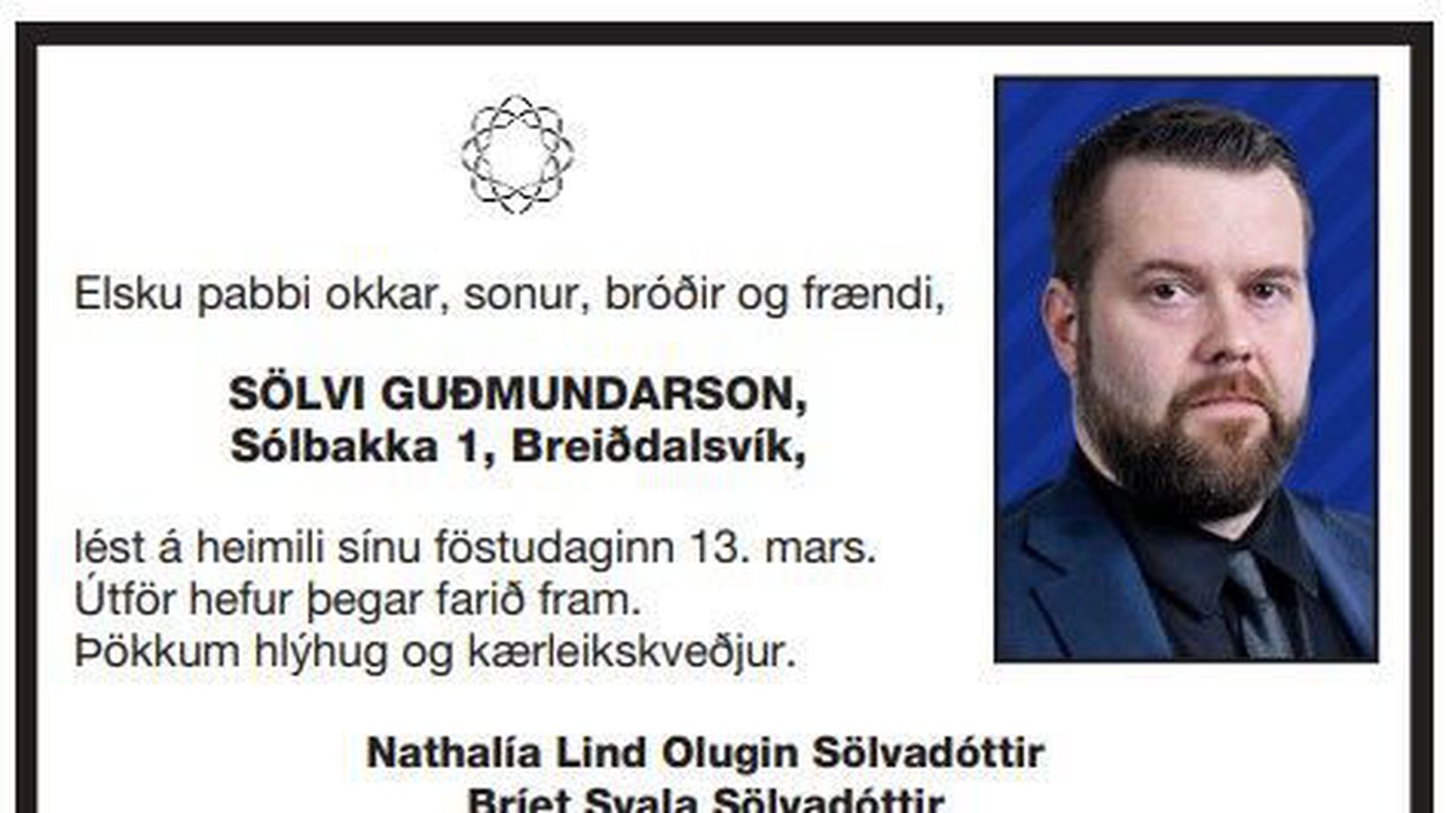 Kona hand­tekin vegna dánartilkynningar í Morgun­blaðinu