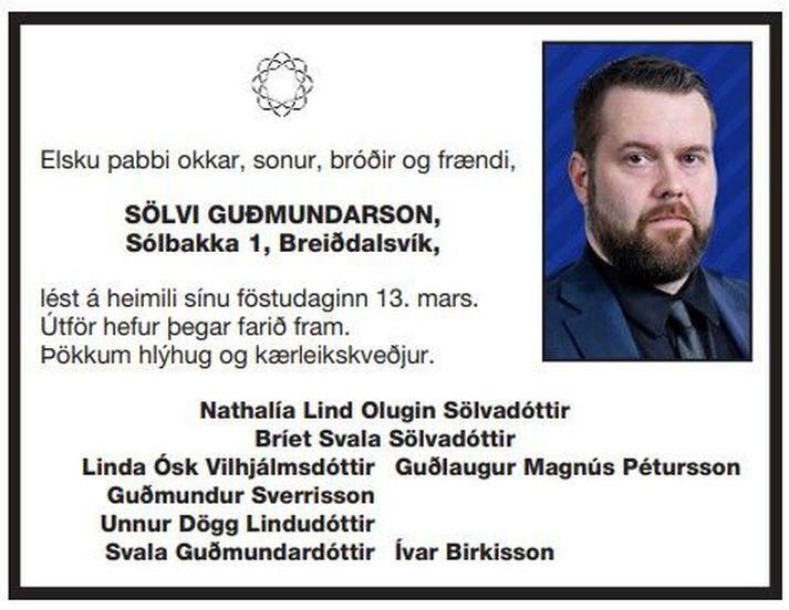 Dánartilkynningin birtist í Morgunblaðinu í morgun.