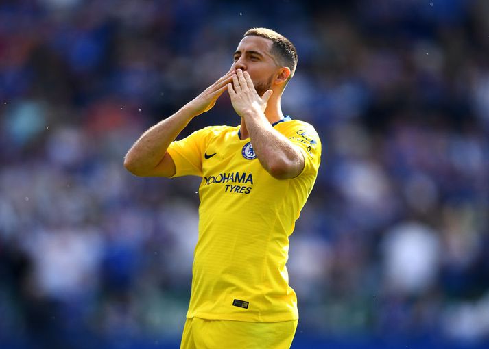 Hazard eftir leikinn gegn Leicester í gær. Það var líklega síðasti deildarleikur hans fyrir Chelsea.