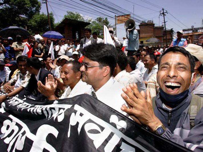 Frá mótmælunum í Katmundu í dag.