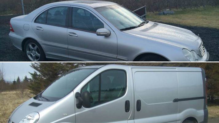 Benz-bifreið og sendiferðabíl var stolið í nótt.