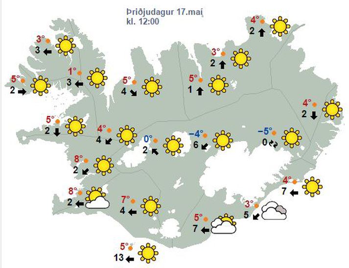 Bjart um land allt á morgun.