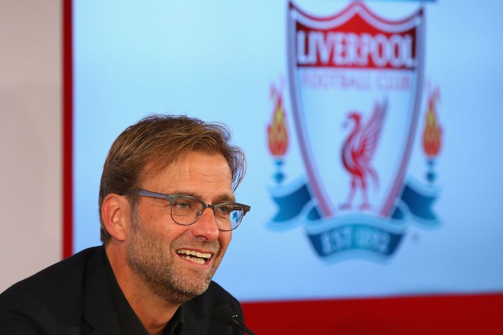 Klopp á blaðamannafundinum á Anfield.