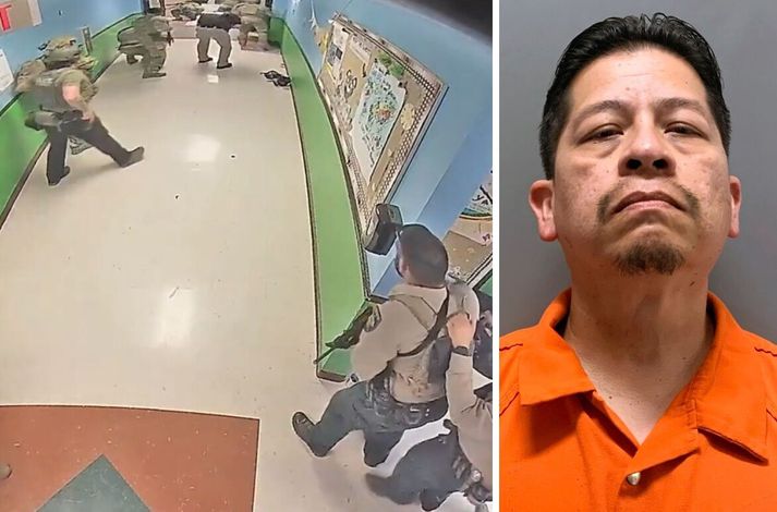 Adrian Gonzales var einn af fyrstu lögregluþjónunum sem mættu á vettvang skotárásarinnar í Uvalde árið 2018. Nítján börn voru myrt og tveir kennarar en lögregluþjónar biðu á göngum skólans í um 77 mínútur.