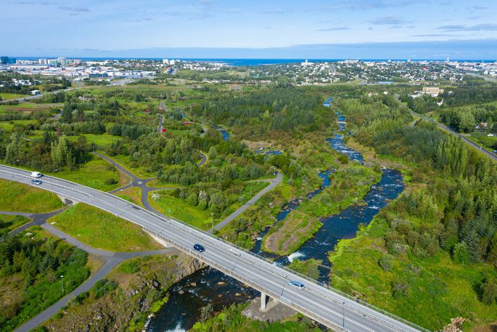 Gróðurhvelfing ALDIN Biodome og fleiri byggingar eiga að rísa við Stekkjarbakka. Svæðið er upp til vinstri á miðri mynd.