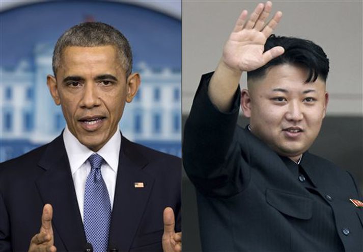 Obama og Kim Jong Un. The Interview hefur ekki orðið til að bæta ástandi milli Norður-Kóreu og Bandaríkjanna.