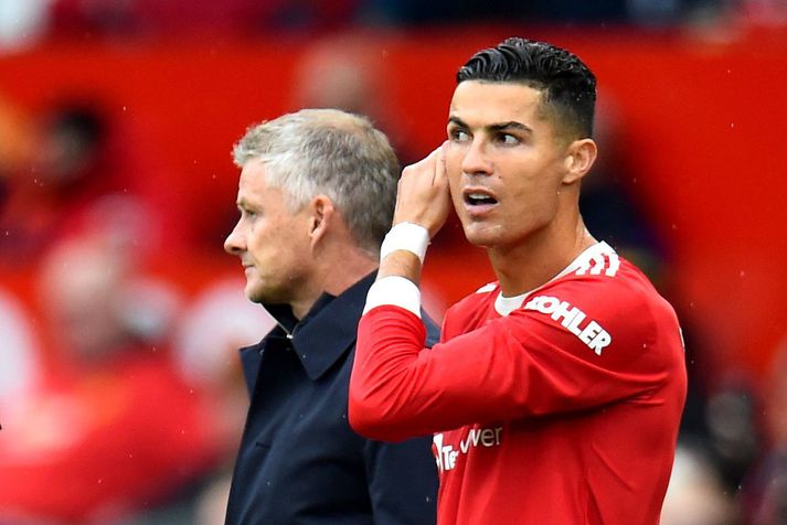 Cristiano Ronaldo og  Ole Gunnar Solskjær í leik Manchester United á móti Everton á dögunum.