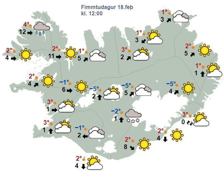 Spákortið fyrir hádegið eins og það leit út í morgun.