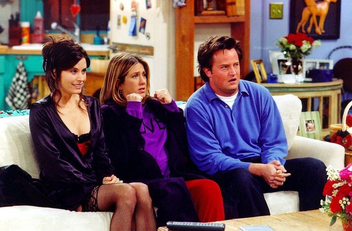 Courteney Cox, Jennifer Aniston og Matthew Perry í hlutverki þeirra Monicu, Rachel og Chandler.