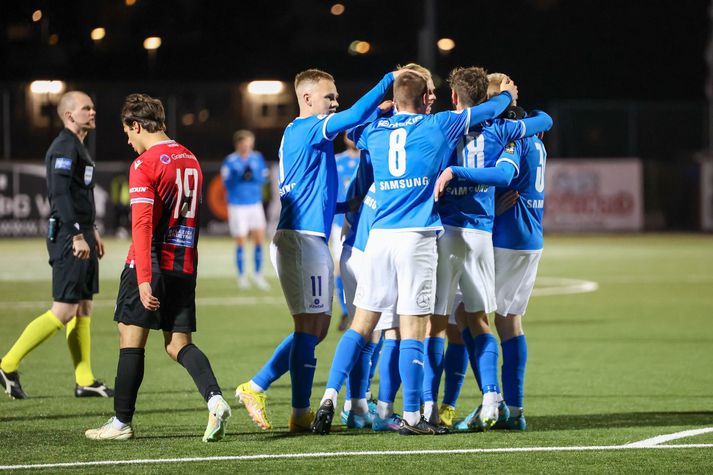 Stjörnumenn fagna marki Óskars Arnar fyrr í sumar en hann skoraði gegn sínum gömlu félögum í dag.