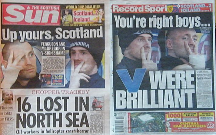 Forsíða The Scottish Sun og baksíða Daily Record í dag.