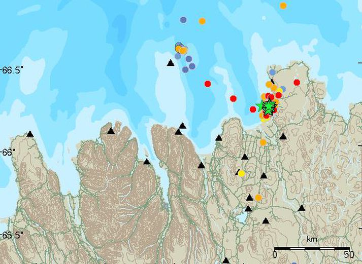 Stærsti skjálfti hrinunar mældist í gærkvöldi, 4,2 að stærð.