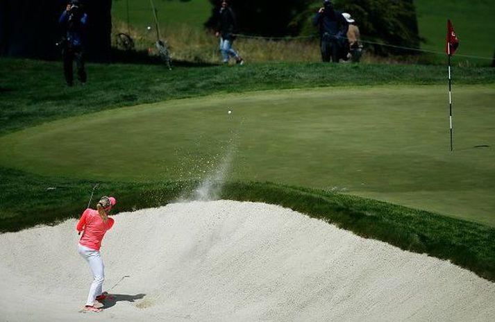 Lexi Thompson í bönkernum í gær.