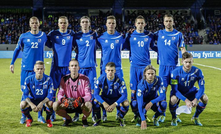 Íslenska karlalandsliðið í knattspyrnu fyrir leikinn gegn Kýpur.