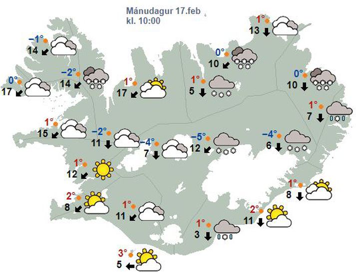 Búist er við snjókomu eða slyddu með köflum norðanlands.