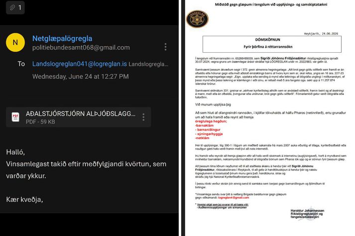 Dæmi um tölvupósta sem sendir hafa verið út. 