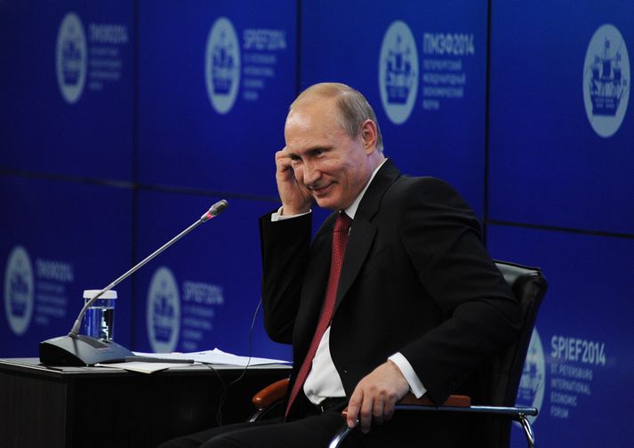 Vladimír Pútín var í Sankti Pétursborg í dag.