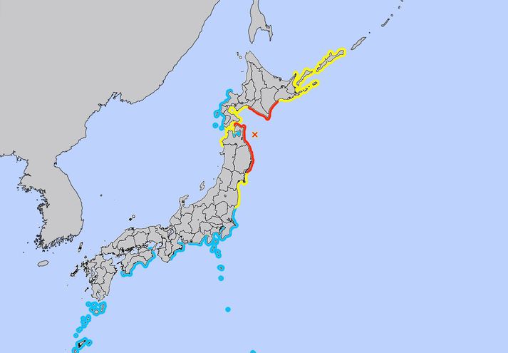 Viðvörunarkort af vef Veðurstofu Japans.