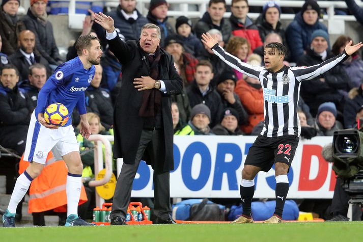 Sam Allardyce og Gylfi Þór Sigurðsson í gær.