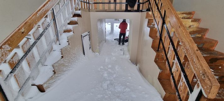 Frá aðgerðum björgunarsveitarmanna í Starmýri í Neskaupstað.