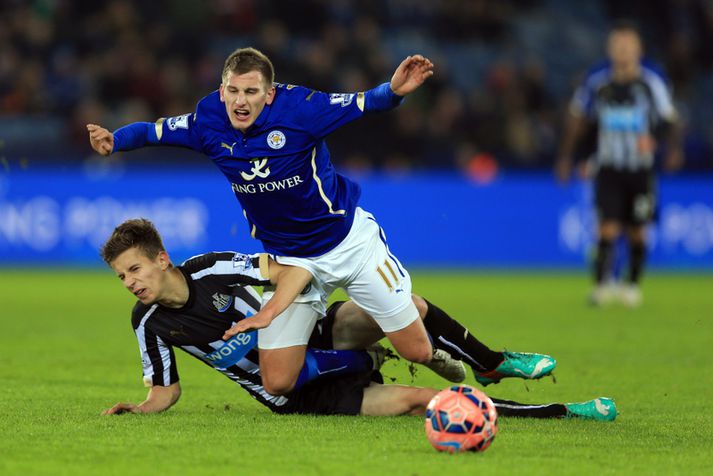 Leicester fagnaði sigri í dag.