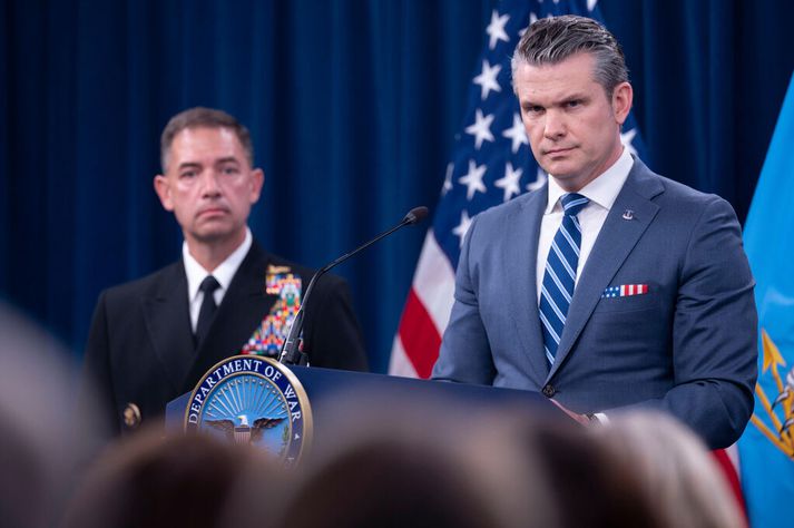 Pete Hegseth svaraði spurningum um Íransstríðið í dag. 