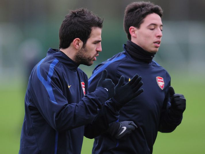 Cesc Fabregas og Samir Nasri á æfingu.