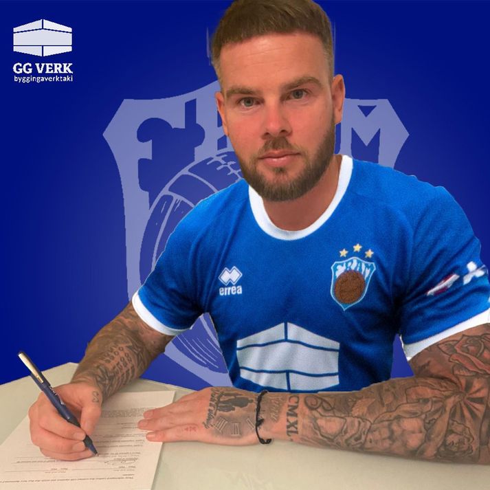 Danny Guthrie lék 17 leiki með Fram. Hér er hann í teiknuðum Fram búning sem Framarar birtu áður en hann samdi við liðið í maí 2021. 