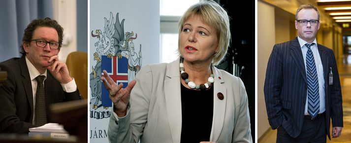 Kristján Þór Júlíusson, heilbrigðisráðherra, Oddný G. Harðardóttir sem situr í fjárlaganefnd og Páll Matthíasson, forstjóri Landspítalans.