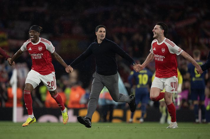 Gleðin var við völd á Emirates leikvanginum eftir að Arsenal hafði tryggt sér sæti í úrslitaleik Meistaradeildar Evrópu.