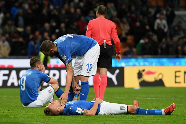 Andrea Belotti og félagar voru niðurbrotnir í leikslok.