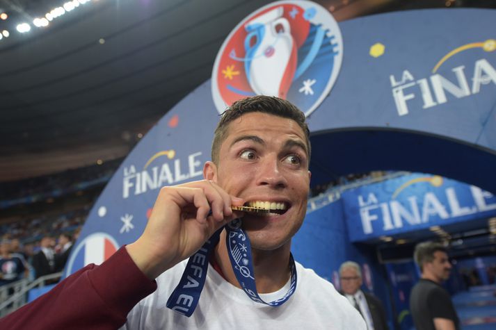 Cristiano Ronaldo var í miklu stuði á Stade de France í gærkvöldi.
