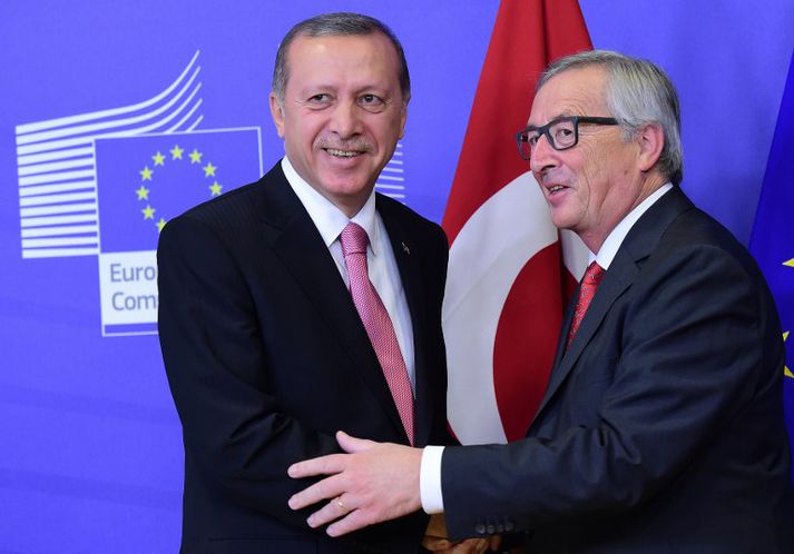 Recep Tayyip Erdogan Tyrklandsforseti og Jean Claude Juncker, forseti framkvæmdastjórnar ESB, funduðu í Brussel í gær.