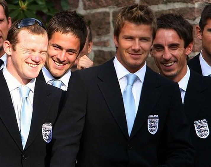 Wayne Rooney, Joe Cole, David Beckham og Gary Neville