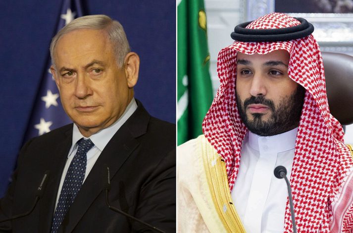 Benjamin Netanjahú, forsætisráðherra Ísrael, og Mohammed bin Salman, krónprins Sádi-Arabíu.