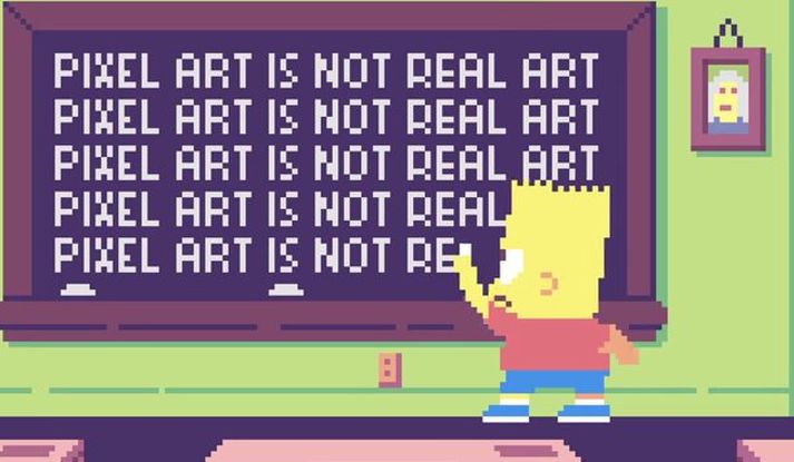 Skjáskot úr 8-bita útgáfunni af opnunaratriði Simpsons-þáttanna.