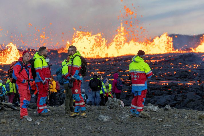 Björgunarsveit á vettvangi.