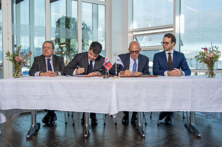 Vicente Boluda Fos, stjórnarformaður Boluda, Ignacio Boluda Ceballos, stjórnarformaður Boluda Shipping, Ólafur Ólafsson, aðaleigandi Samskipa og Ólafur Orri Ólafsson, forstjóri samstæðu Samskipa.